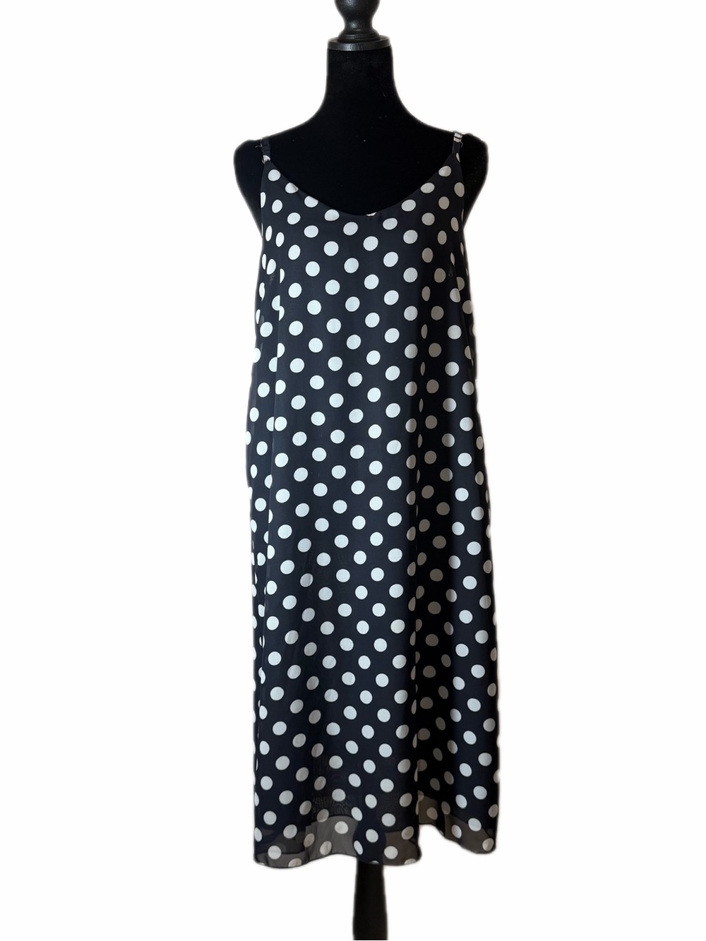 Black White Polka Dot Slip Dress Midi Dress Ukrainian Boutique Style S/M